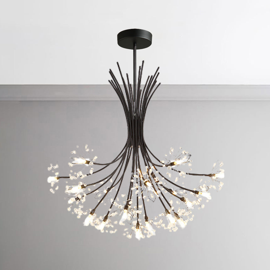 Clear Crystal Beaded Chandelier Lighting with Bouquet Design Modern 13/19 Lights Black/Chrome Hanging Lamp Clearhalo 'Ceiling Lights' 'Chandeliers' 'Modern Chandeliers' 'Modern' Lighting' 115254