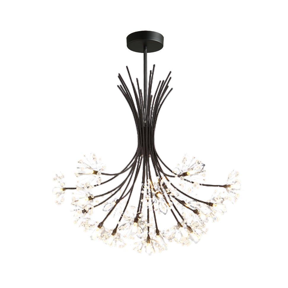 Clear Crystal Beaded Chandelier Lighting with Bouquet Design Modern 13/19 Lights Black/Chrome Hanging Lamp Clearhalo 'Ceiling Lights' 'Chandeliers' 'Modern Chandeliers' 'Modern' Lighting' 115255