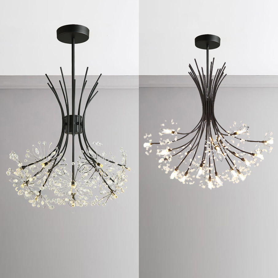 Clear Crystal Beaded Chandelier Lighting with Bouquet Design Modern 13/19 Lights Black/Chrome Hanging Lamp Clearhalo 'Ceiling Lights' 'Chandeliers' 'Modern Chandeliers' 'Modern' Lighting' 115256