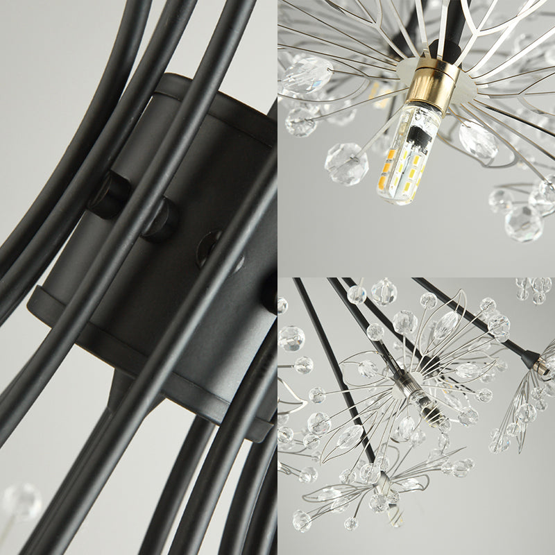 Clear Crystal Beaded Chandelier Lighting with Bouquet Design Modern 13/19 Lights Black/Chrome Hanging Lamp Clearhalo 'Ceiling Lights' 'Chandeliers' 'Modern Chandeliers' 'Modern' Lighting' 115257