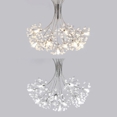 Clear Crystal Beaded Chandelier Lighting with Bouquet Design Modern 13/19 Lights Black/Chrome Hanging Lamp Clearhalo 'Ceiling Lights' 'Chandeliers' 'Modern Chandeliers' 'Modern' Lighting' 115258
