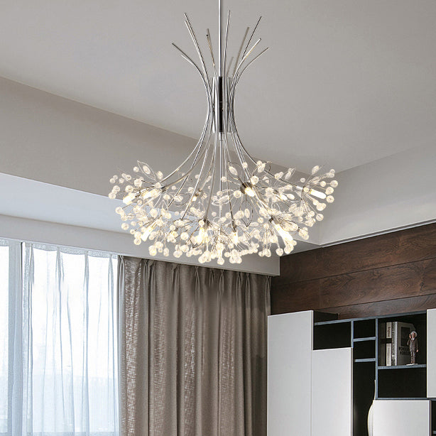 Clear Crystal Beaded Chandelier Lighting with Bouquet Design Modern 13/19 Lights Black/Chrome Hanging Lamp Clearhalo 'Ceiling Lights' 'Chandeliers' 'Modern Chandeliers' 'Modern' Lighting' 115261