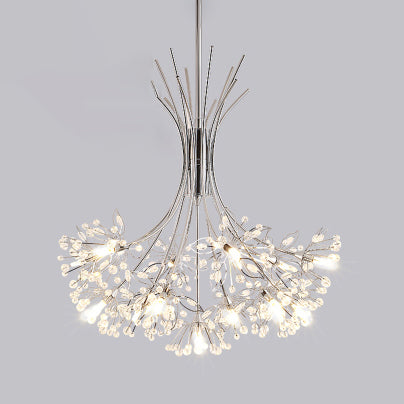 Clear Crystal Beaded Chandelier Lighting with Bouquet Design Modern 13/19 Lights Black/Chrome Hanging Lamp Clearhalo 'Ceiling Lights' 'Chandeliers' 'Modern Chandeliers' 'Modern' Lighting' 115262