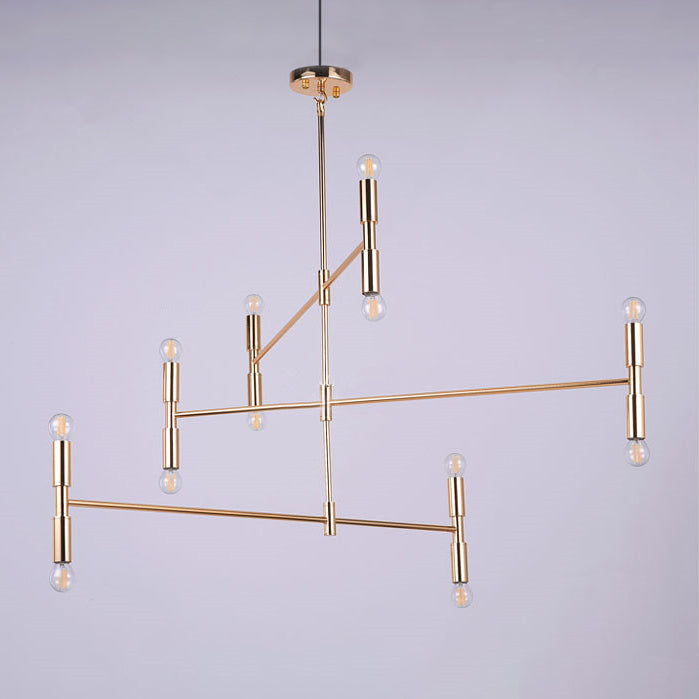Bare Bulb Chandelier Lamp Mid-Century Metal 12 Lights Black/Gold Pendant Lamp with Horizontal Rod Clearhalo 'Ceiling Lights' 'Chandeliers' 'Modern Chandeliers' 'Modern' Lighting' 115354