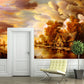 Brown Sunset Lake Mural Wallpaper Oil Painting Vintage Stain-Proof Wall Decor for Home Clearhalo 'Wall Decor' 'Wall Mural' 1154201