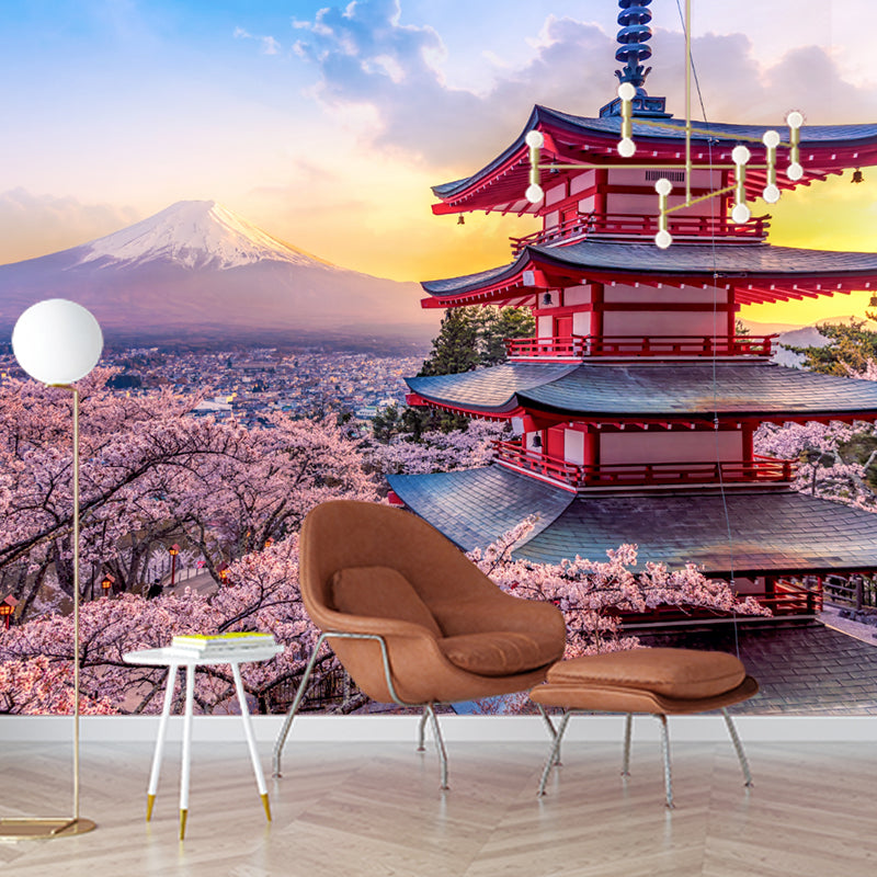chieart 『Maria Rose』　壁掛けサイズ Pagoda and Cherry Blossom Mural Wallpaper Pink Japanese Style Wall