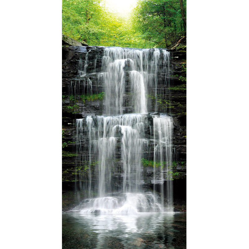 Customized Forest Scene Mural Wallpaper Modern Waterfall Wall Decor in Grey and Green Clearhalo 'Wall Decor' 'Wall Mural' 1154325