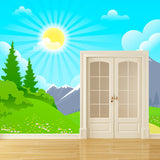 Cartoon Childrens Mural Wallpaper with Early Spring Mountain Pattern Blue-Yellow-Green Wall Art for Daycare Clearhalo 'Wall Decor' 'Wall Mural' 1154434