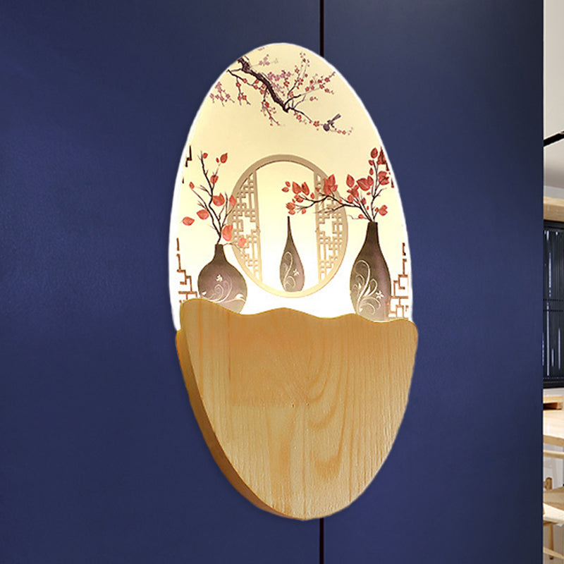 Oblong Acrylic Blossoms/Lotus Leaf Wall Lamp Oriental Style LED Red/Green Wall Mural Light for Corridor Red Clearhalo 'Wall Lamps & Sconces' 'Wall Lights' Lighting' 1155332