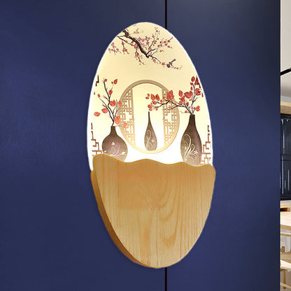 Oblong Acrylic Blossoms/Lotus Leaf Wall Lamp Oriental Style LED Red/Green Wall Mural Light for Corridor Red Clearhalo 'Wall Lamps & Sconces' 'Wall Lights' Lighting' 1155332