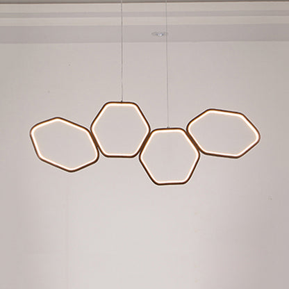 Hexagonal Island Chandelier Simple Acrylic 4/5/6 Lights White/Brown Ceiling Pendant in Warm/White Light 4 Clearhalo 'Ceiling Lights' 'Chandeliers' 'Modern Chandeliers' 'Modern' Lighting' 115534