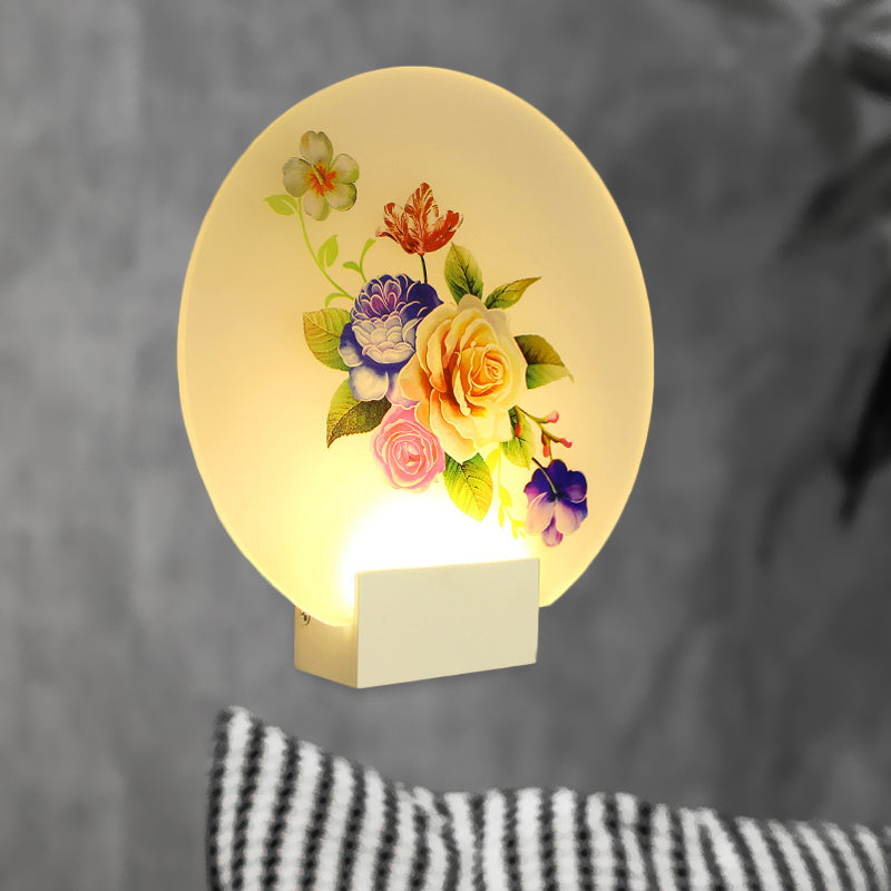 LED Hallway Wall Mural Light Asia Style White Floral Bud/Blossoming Flower Wall Lighting Fixture with Rounded Acrylic Shade White B Clearhalo 'Wall Lamps & Sconces' 'Wall Lights' Lighting' 1155345