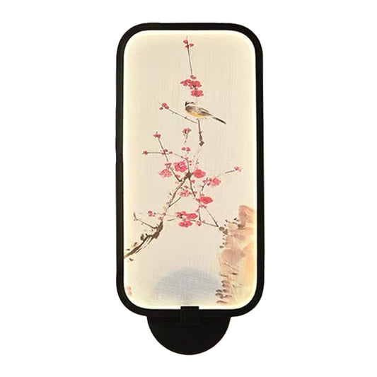 Rectangle Acrylic Plum and Bird Mural Light Chinese Style LED Black Wall Mounted Light Fixture Clearhalo 'Wall Lamps & Sconces' 'Wall Lights' Lighting' 1155409