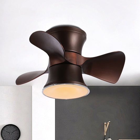23.5" W Flared Metal Semi Flush Mount Minimalistic White/Coffee LED Ceiling Fan with 3 Blades Coffee Clearhalo 'Ceiling Fans with Lights' 'Ceiling Fans' 'Modern Ceiling Fans' 'Modern' Lighting' 1155457