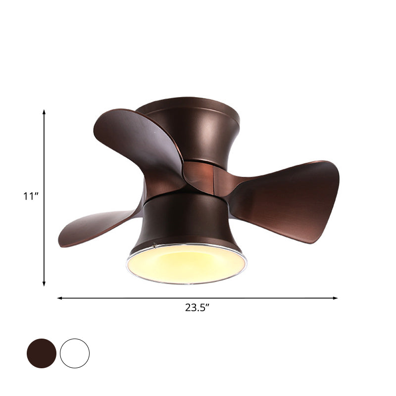 23.5" W Flared Metal Semi Flush Mount Minimalistic White/Coffee LED Ceiling Fan with 3 Blades Clearhalo 'Ceiling Fans with Lights' 'Ceiling Fans' 'Modern Ceiling Fans' 'Modern' Lighting' 1155460