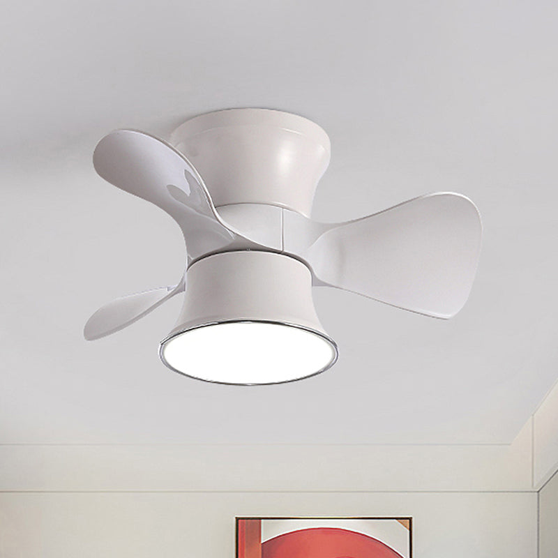 23.5" W Flared Metal Semi Flush Mount Minimalistic White/Coffee LED Ceiling Fan with 3 Blades White Clearhalo 'Ceiling Fans with Lights' 'Ceiling Fans' 'Modern Ceiling Fans' 'Modern' Lighting' 1155461