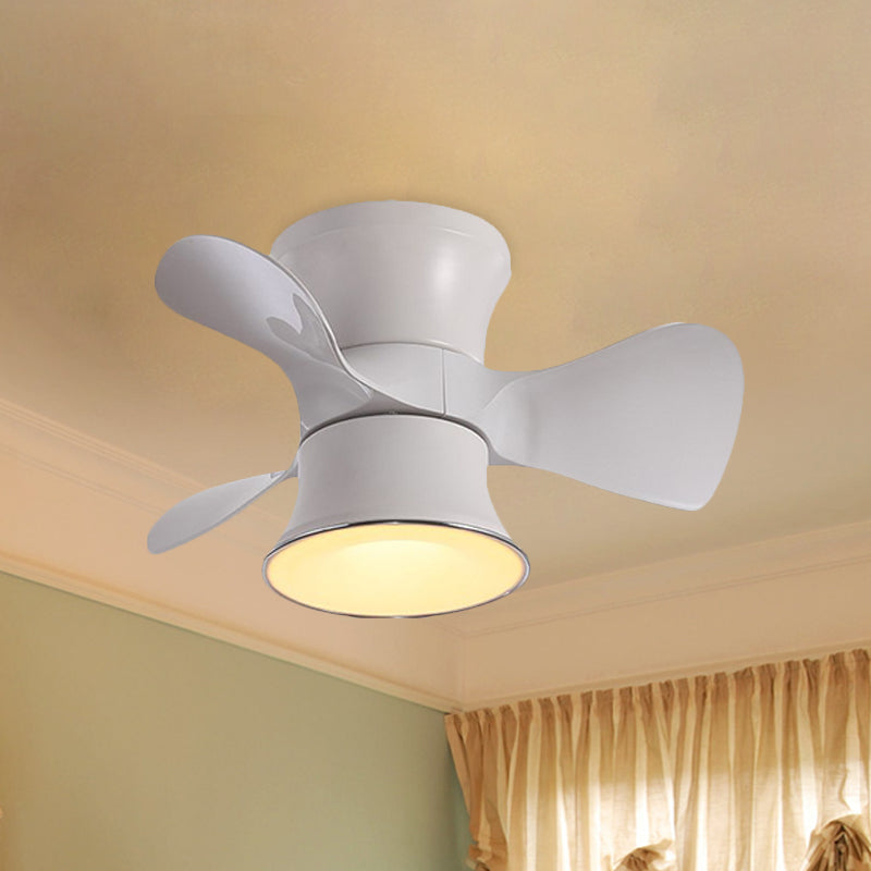 23.5" W Flared Metal Semi Flush Mount Minimalistic White/Coffee LED Ceiling Fan with 3 Blades Clearhalo 'Ceiling Fans with Lights' 'Ceiling Fans' 'Modern Ceiling Fans' 'Modern' Lighting' 1155462