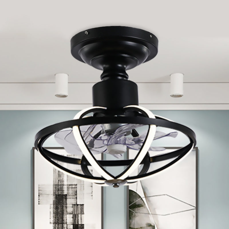 Caged Living Room Ceiling Light with Fan Aluminum 6-Blade Industrial LED Semi Flush Mount in Black, 17" W Clearhalo 'Ceiling Fans with Lights' 'Ceiling Fans' 'Modern Ceiling Fans' 'Modern' Lighting' 1155466