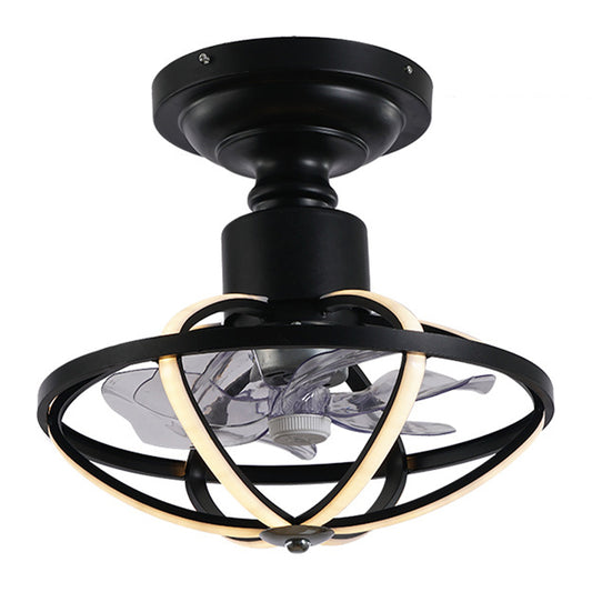 Caged Living Room Ceiling Light with Fan Aluminum 6-Blade Industrial LED Semi Flush Mount in Black, 17" W Clearhalo 'Ceiling Fans with Lights' 'Ceiling Fans' 'Modern Ceiling Fans' 'Modern' Lighting' 1155467