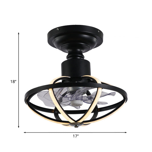 Caged Living Room Ceiling Light with Fan Aluminum 6-Blade Industrial LED Semi Flush Mount in Black, 17" W Clearhalo 'Ceiling Fans with Lights' 'Ceiling Fans' 'Modern Ceiling Fans' 'Modern' Lighting' 1155468