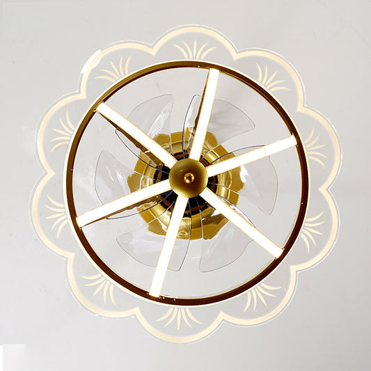 22.5" W Dining Room LED Fan Light Kit Postmodern Gold Semi Flush Mount with Scalloped Metal Cage, 6 Blades Clearhalo 'Ceiling Fans with Lights' 'Ceiling Fans' 'Modern Ceiling Fans' 'Modern' Lighting' 1155471