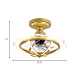 22.5" W Dining Room LED Fan Light Kit Postmodern Gold Semi Flush Mount with Scalloped Metal Cage, 6 Blades Clearhalo 'Ceiling Fans with Lights' 'Ceiling Fans' 'Modern Ceiling Fans' 'Modern' Lighting' 1155472