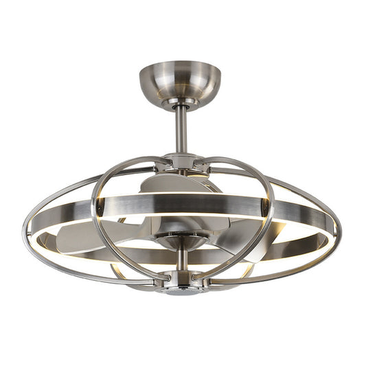 Cage Flush Mount Fan Light Modern Style Metal 3 Blades Nickel Finish LED Semi Flush Ceiling Light Fixture, 27.5" Width Clearhalo 'Ceiling Fans with Lights' 'Ceiling Fans' 'Modern Ceiling Fans' 'Modern' Lighting' 1155487