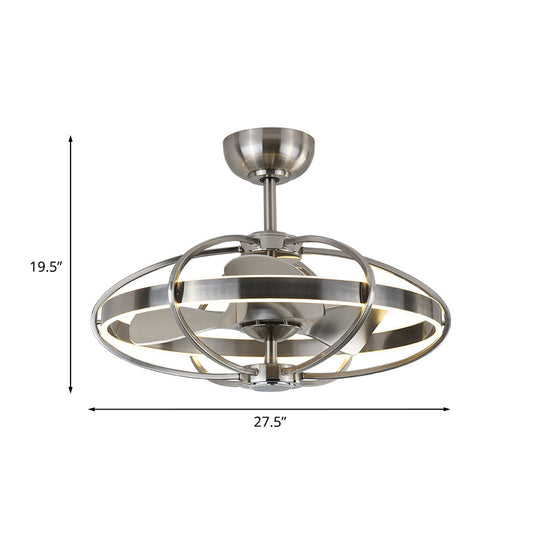 Cage Flush Mount Fan Light Modern Style Metal 3 Blades Nickel Finish LED Semi Flush Ceiling Light Fixture, 27.5" Width Clearhalo 'Ceiling Fans with Lights' 'Ceiling Fans' 'Modern Ceiling Fans' 'Modern' Lighting' 1155488