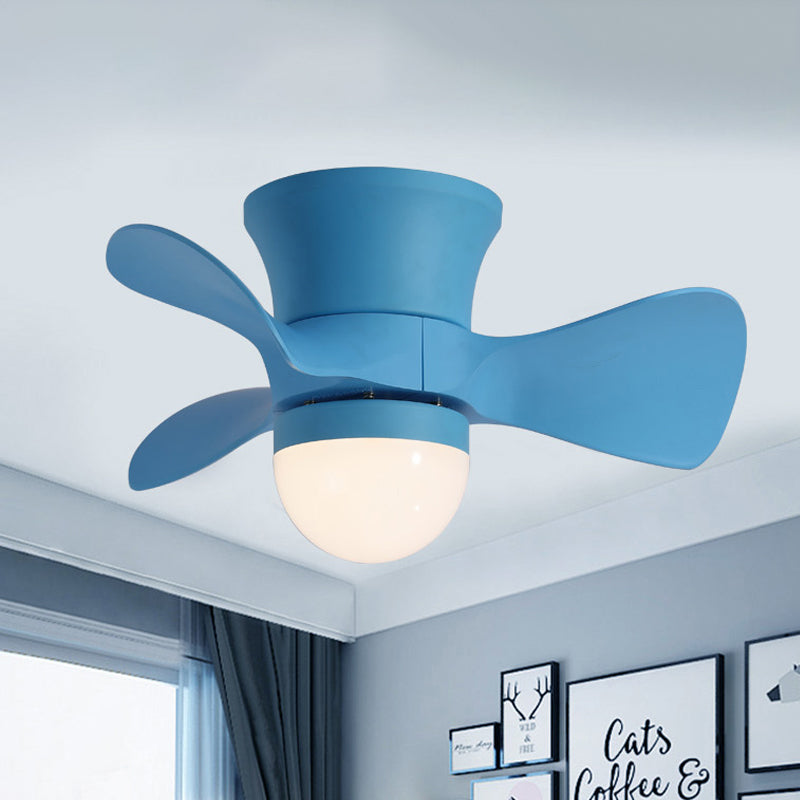 Kids Dome Flush Mount Ceiling Fan Light Metallic 3-Blade Bedroom LED Flushmount in Pink/Blue, 23.5" Wide Blue Clearhalo 'Ceiling Fans with Lights' 'Ceiling Fans' 'Modern Ceiling Fans' 'Modern' Lighting' 1155509