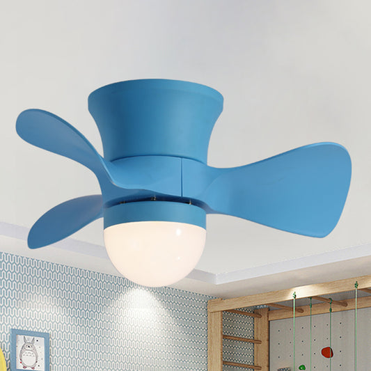 Kids Dome Flush Mount Ceiling Fan Light Metallic 3-Blade Bedroom LED Flushmount in Pink/Blue, 23.5" Wide Clearhalo 'Ceiling Fans with Lights' 'Ceiling Fans' 'Modern Ceiling Fans' 'Modern' Lighting' 1155510