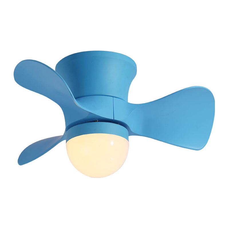 Kids Dome Flush Mount Ceiling Fan Light Metallic 3-Blade Bedroom LED Flushmount in Pink/Blue, 23.5" Wide Clearhalo 'Ceiling Fans with Lights' 'Ceiling Fans' 'Modern Ceiling Fans' 'Modern' Lighting' 1155511