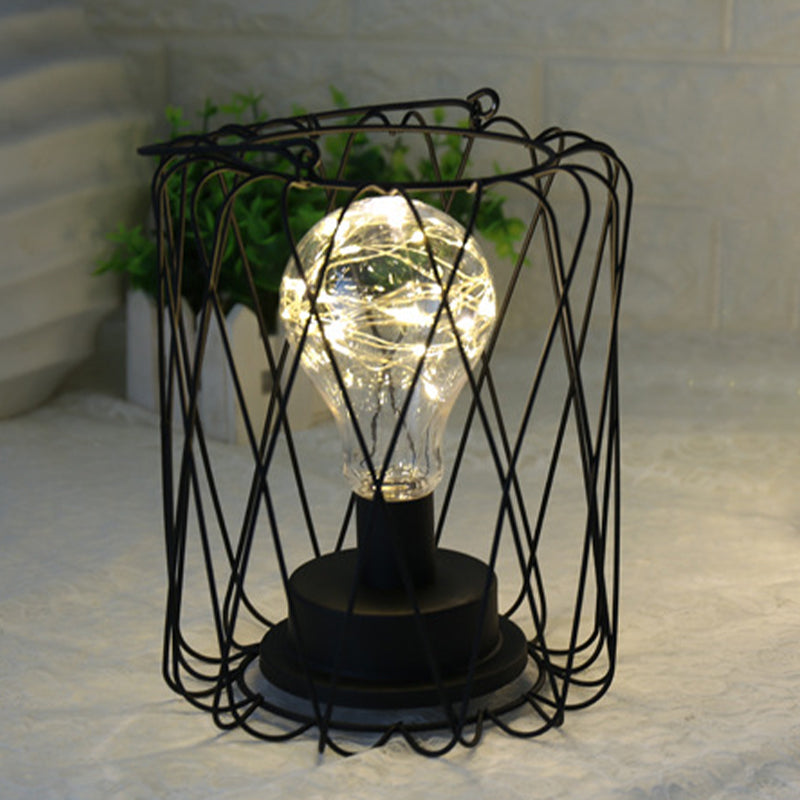 1 Head Barrel/Diamond Table Lamp with Cage Shade Loft Stylish Black Metal Small Table Lamp for Bedside Clearhalo 'Lamps' 'Table Lamps' Lighting' 1158603