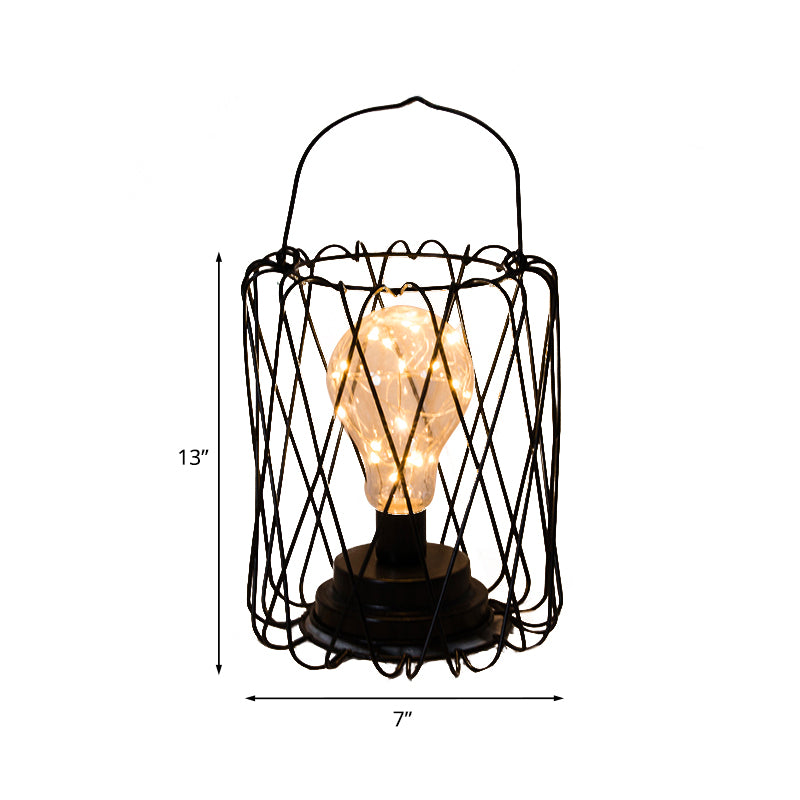 1 Head Barrel/Diamond Table Lamp with Cage Shade Loft Stylish Black Metal Small Table Lamp for Bedside Clearhalo 'Lamps' 'Table Lamps' Lighting' 1158605