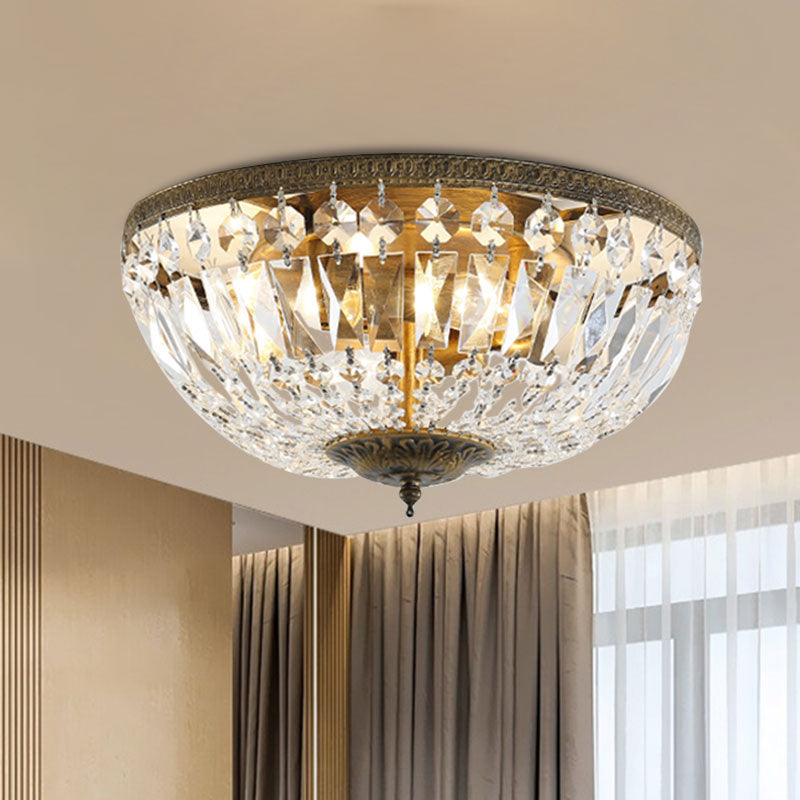 Dome Crystal Flush Mount Ceiling Fixture Glam Flushmount Light in Antique Bronze Finish Clear Clearhalo 'Ceiling Lights' 'Close To Ceiling Lights' 'Close to ceiling' 'Flush mount' Lighting' 1162217