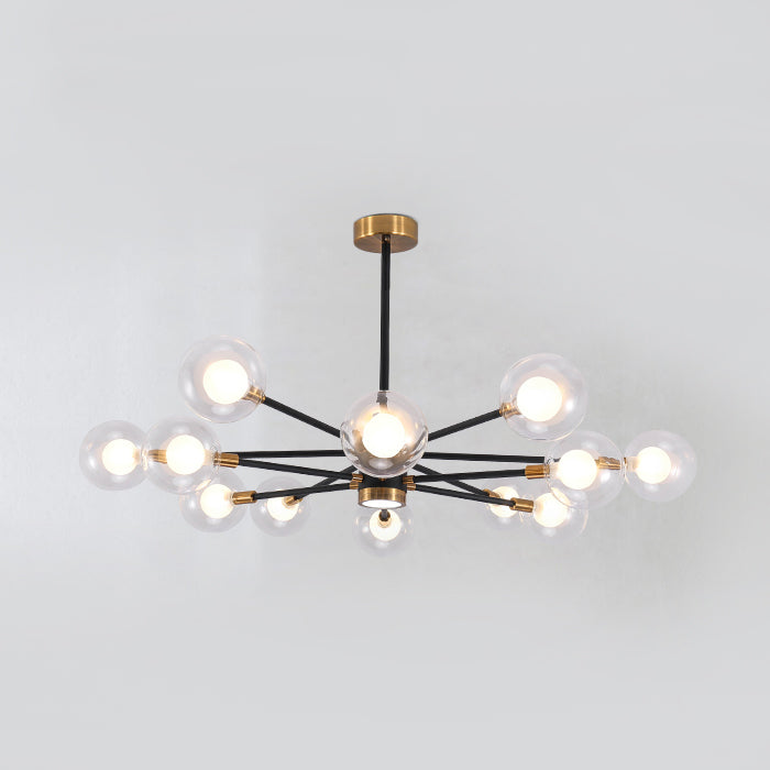 10/12/16 Heads Sky Bang Suspension Light Modern Clear/White Glass and Metal Chandelier with Ball Shade for Foyer 12 Clear Clearhalo 'Ceiling Lights' 'Chandeliers' 'Clear' 'Industrial' 'Modern Chandeliers' 'Modern' 'Tiffany' 'Traditional Chandeliers' Lighting' 116344
