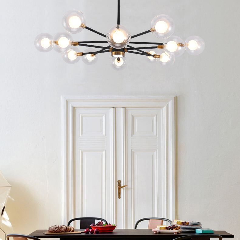 10/12/16 Heads Sky Bang Suspension Light Modern Clear/White Glass and Metal Chandelier with Ball Shade for Foyer Clearhalo 'Ceiling Lights' 'Chandeliers' 'Clear' 'Industrial' 'Modern Chandeliers' 'Modern' 'Tiffany' 'Traditional Chandeliers' Lighting' 116345