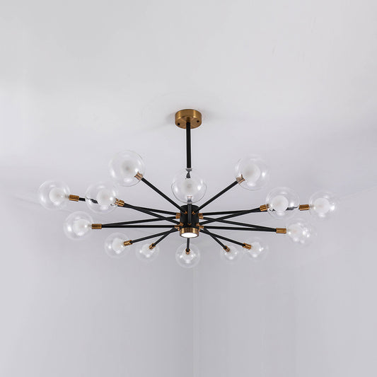 10/12/16 Heads Sky Bang Suspension Light Modern Clear/White Glass and Metal Chandelier with Ball Shade for Foyer 16 Clear Clearhalo 'Ceiling Lights' 'Chandeliers' 'Clear' 'Industrial' 'Modern Chandeliers' 'Modern' 'Tiffany' 'Traditional Chandeliers' Lighting' 116346