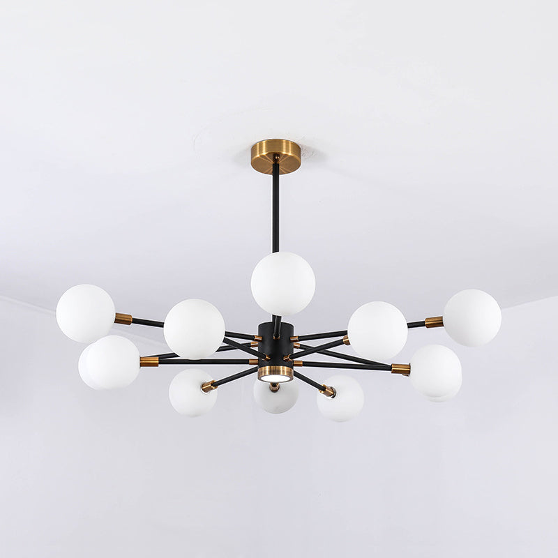 10/12/16 Heads Sky Bang Suspension Light Modern Clear/White Glass and Metal Chandelier with Ball Shade for Foyer 12 White Clearhalo 'Ceiling Lights' 'Chandeliers' 'Clear' 'Industrial' 'Modern Chandeliers' 'Modern' 'Tiffany' 'Traditional Chandeliers' Lighting' 116349