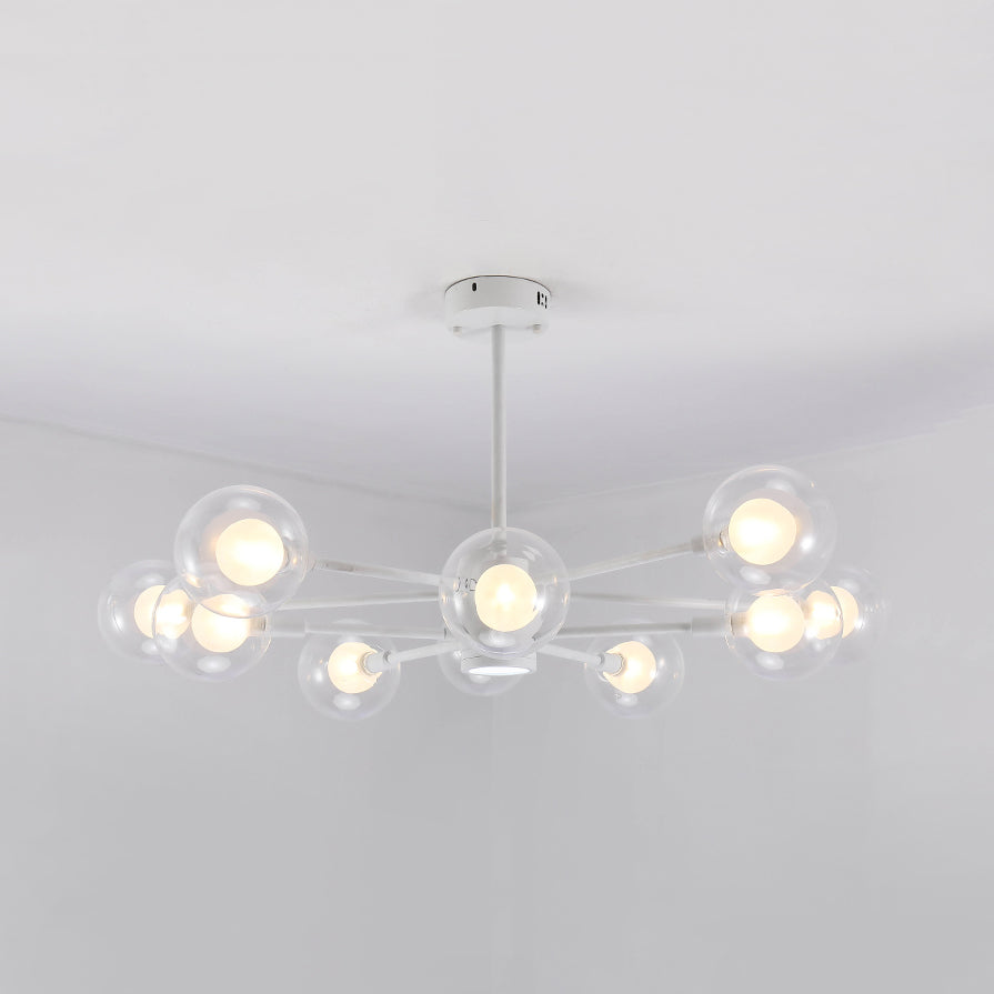 Sky Bang Hotel Chandelier with Clear/Milk Glass Shade Metal 10/12/16-Head Contemporary Pendant Lamp in White 10 Clear Clearhalo 'Ceiling Lights' 'Chandeliers' 'Clear' 'Industrial' 'Modern Chandeliers' 'Modern' 'Tiffany' 'Traditional Chandeliers' Lighting' 116359