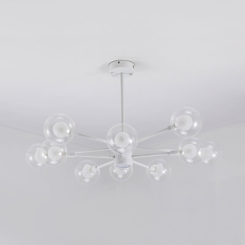 Sky Bang Hotel Chandelier with Clear/Milk Glass Shade Metal 10/12/16-Head Contemporary Pendant Lamp in White Clearhalo 'Ceiling Lights' 'Chandeliers' 'Clear' 'Industrial' 'Modern Chandeliers' 'Modern' 'Tiffany' 'Traditional Chandeliers' Lighting' 116360