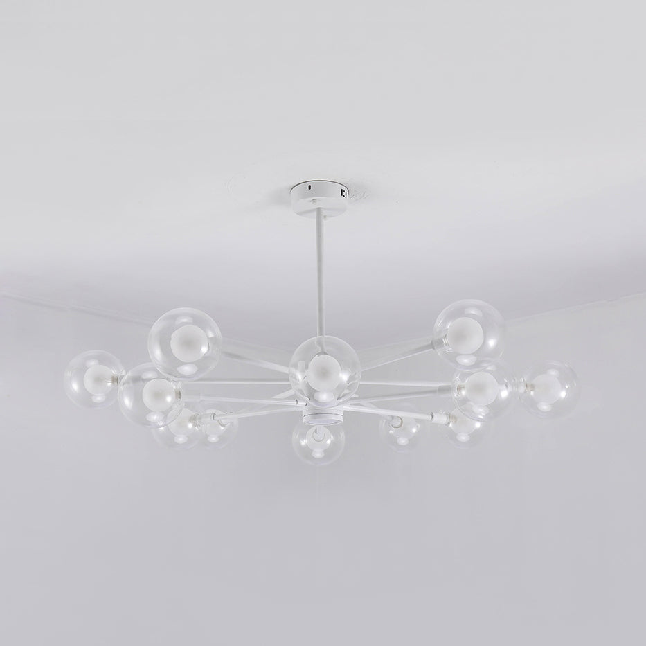 Sky Bang Hotel Chandelier with Clear/Milk Glass Shade Metal 10/12/16-Head Contemporary Pendant Lamp in White 12 Clear Clearhalo 'Ceiling Lights' 'Chandeliers' 'Clear' 'Industrial' 'Modern Chandeliers' 'Modern' 'Tiffany' 'Traditional Chandeliers' Lighting' 116361