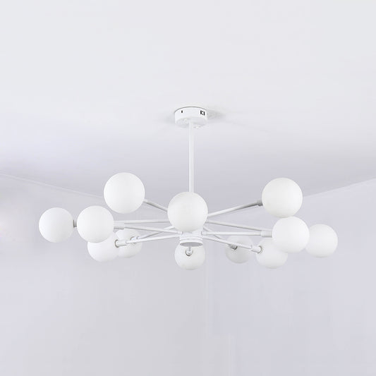 Sky Bang Hotel Chandelier with Clear/Milk Glass Shade Metal 10/12/16-Head Contemporary Pendant Lamp in White 12 White Clearhalo 'Ceiling Lights' 'Chandeliers' 'Clear' 'Industrial' 'Modern Chandeliers' 'Modern' 'Tiffany' 'Traditional Chandeliers' Lighting' 116364