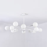 Sky Bang Hotel Chandelier with Clear/Milk Glass Shade Metal 10/12/16-Head Contemporary Pendant Lamp in White 12 White Clearhalo 'Ceiling Lights' 'Chandeliers' 'Clear' 'Industrial' 'Modern Chandeliers' 'Modern' 'Tiffany' 'Traditional Chandeliers' Lighting' 116364