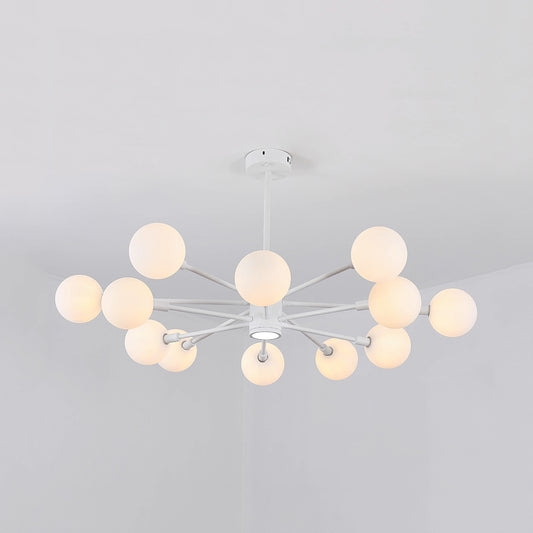 Sky Bang Hotel Chandelier with Clear/Milk Glass Shade Metal 10/12/16-Head Contemporary Pendant Lamp in White Clearhalo 'Ceiling Lights' 'Chandeliers' 'Clear' 'Industrial' 'Modern Chandeliers' 'Modern' 'Tiffany' 'Traditional Chandeliers' Lighting' 116365