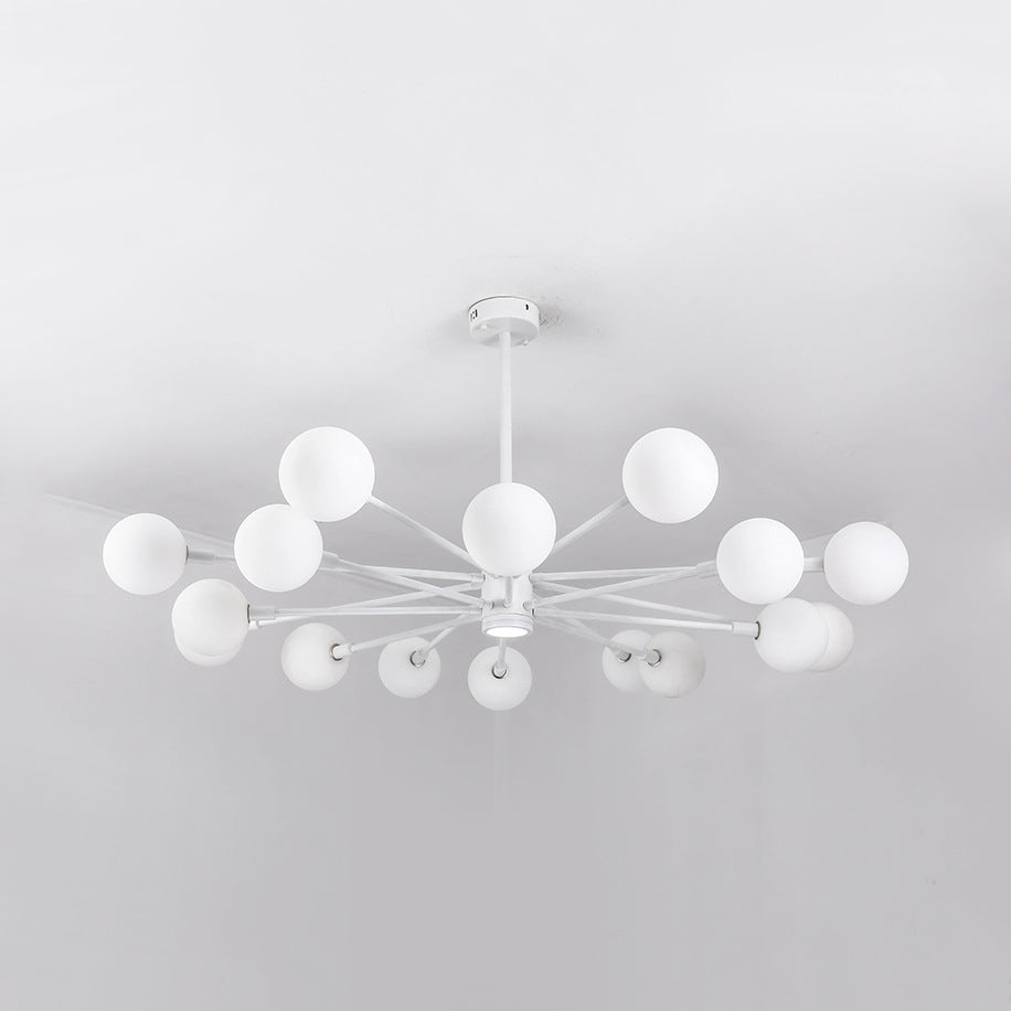 Sky Bang Hotel Chandelier with Clear/Milk Glass Shade Metal 10/12/16-Head Contemporary Pendant Lamp in White 16 White Clearhalo 'Ceiling Lights' 'Chandeliers' 'Clear' 'Industrial' 'Modern Chandeliers' 'Modern' 'Tiffany' 'Traditional Chandeliers' Lighting' 116366