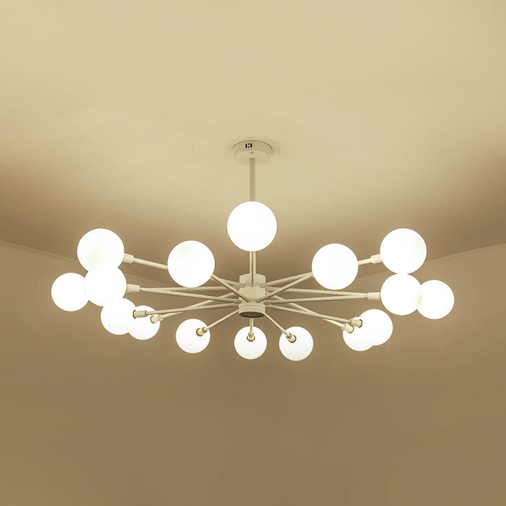 Sky Bang Hotel Chandelier with Clear/Milk Glass Shade Metal 10/12/16-Head Contemporary Pendant Lamp in White Clearhalo 'Ceiling Lights' 'Chandeliers' 'Clear' 'Industrial' 'Modern Chandeliers' 'Modern' 'Tiffany' 'Traditional Chandeliers' Lighting' 116367