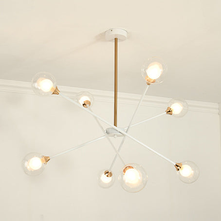 Contemporary White Arm Chandelier Line Metallic Amber//Clear/Silver/Smoke Grey/White Suspension Light with Spherical Shade for Study Room 8 Clear Clearhalo 'Ceiling Lights' 'Chandeliers' 'Clear' 'Industrial' 'Modern Chandeliers' 'Modern' 'Tiffany' 'Traditional Chandeliers' Lighting' 116408