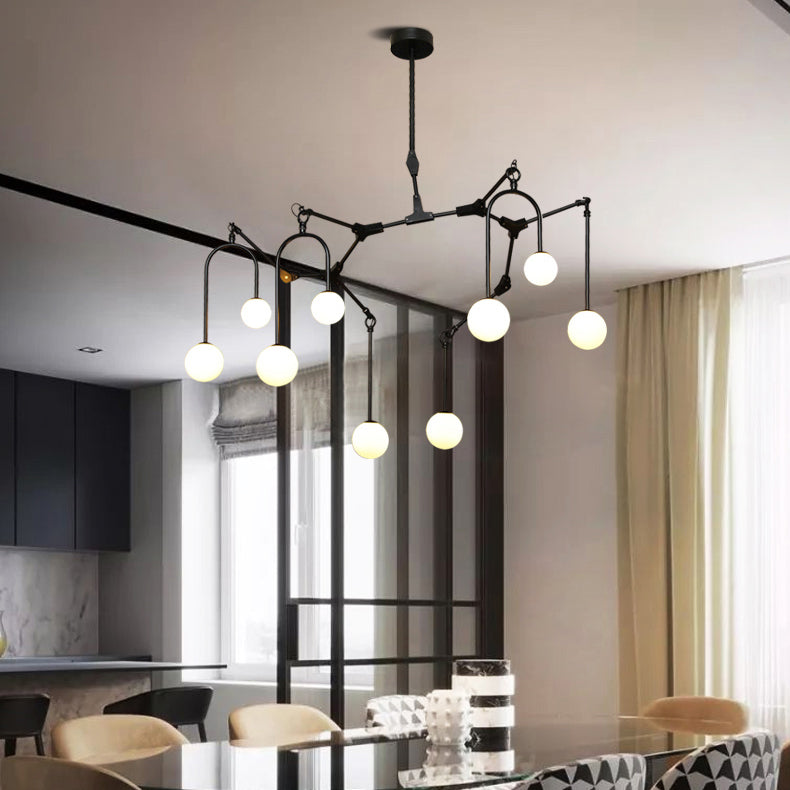 Restaurant Cafe Branch Chandelier Metal Post-modern Pendant Lamp in Black/Gold with Orb Shade Clearhalo 'Ceiling Lights' 'Chandeliers' 'Modern Chandeliers' 'Modern' Lighting' 116735