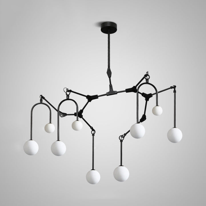 Restaurant Cafe Branch Chandelier Metal Post-modern Pendant Lamp in Black/Gold with Orb Shade 9 Black Clearhalo 'Ceiling Lights' 'Chandeliers' 'Modern Chandeliers' 'Modern' Lighting' 116736