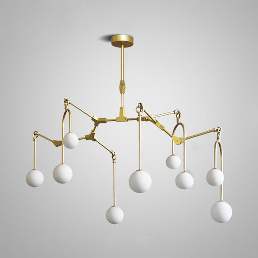 Restaurant Cafe Branch Chandelier Metal Post-modern Pendant Lamp in Black/Gold with Orb Shade 9 Gold Clearhalo 'Ceiling Lights' 'Chandeliers' 'Modern Chandeliers' 'Modern' Lighting' 116742